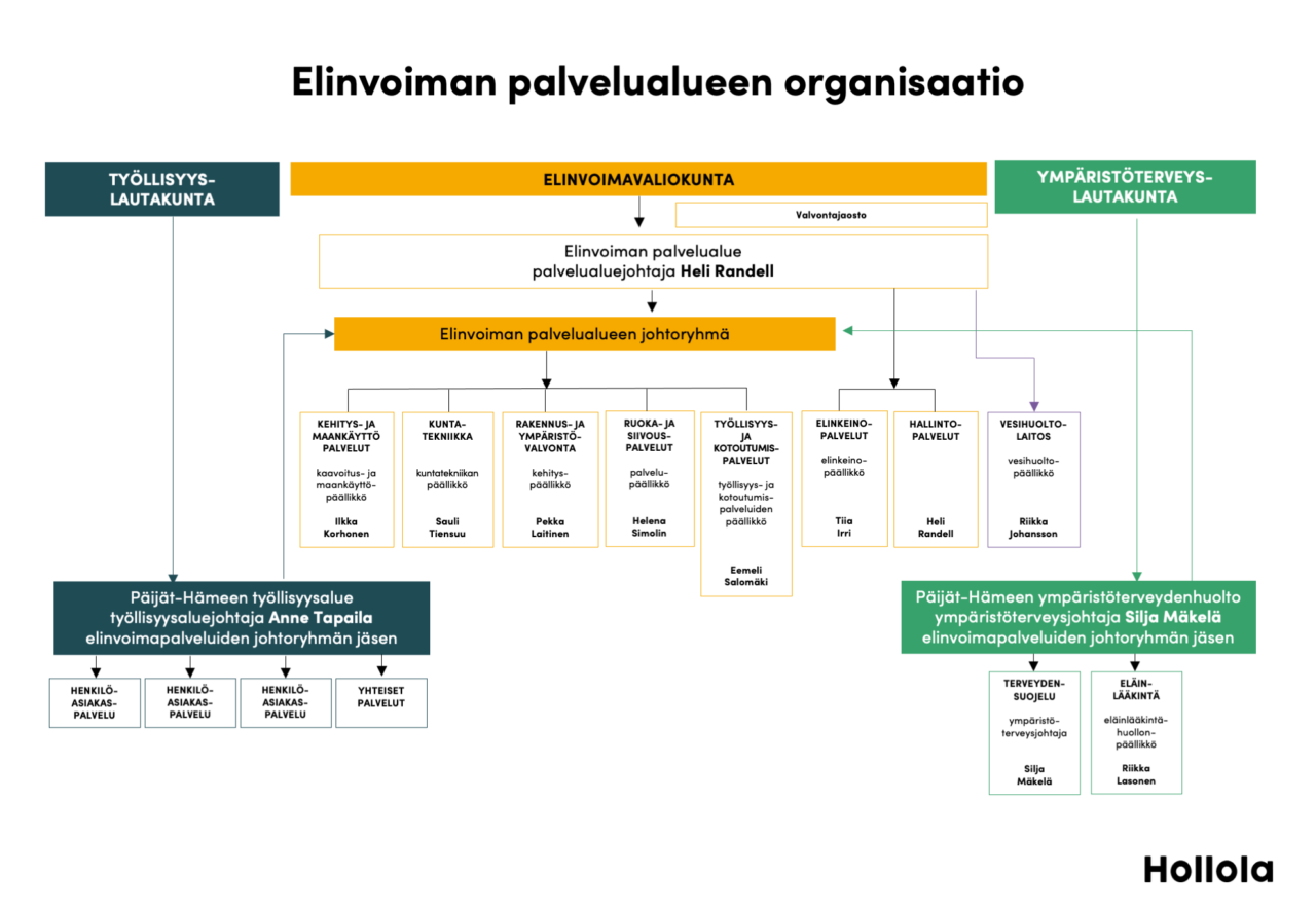 Elinvoiman palvelualueen organisaatio kuvattuna kaaviona.